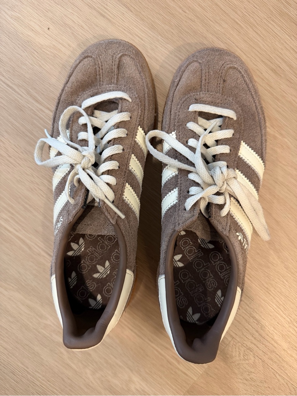 US 6 adidas Women’s Brown Suede Sneakers with Cream Stripes